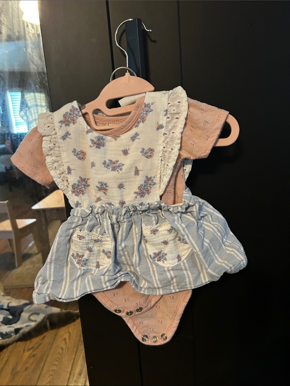 Baby Girls Floral Pink & Blue Dress-Onesie
